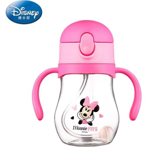 Disney 360ml Cute Minnie Mickey Baby Feeding Cup with Straw Children Learn Feeding Drinking Bottle with Handle Kids Training Cup