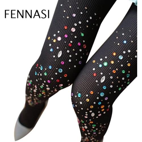FENNASI New Ladies Sexy Tights Erotic Rhinestones Comfortable Tights Soft Shiny Sticky Woman Tights Harajuku
