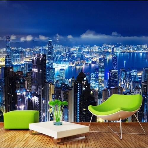 Custom Photo Mural Wallpaper Modern City Building Large Wall Painting Living Room Background City Night View Murales Para Pared