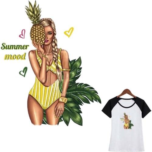 T-Shirt Sticker On Clothes Iron Heat Transfer Vinyl Diy Appliqued Fashion Tops Patches Pineapple Girl