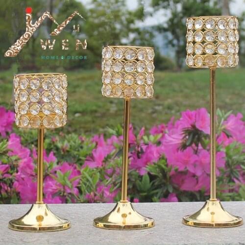 IMUWEN Free shipping metal golden finish candle holder with crystals wedding candelabra centerpiece 1 set=3 pcs candlesticks
