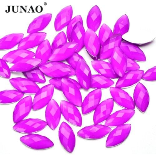 JUNAO 100pcs 7x15mm Neon Purple Horse Eye Rhinestones Resin Flatback Crystal Stones Glue on Strass Beads for DIY Decoration