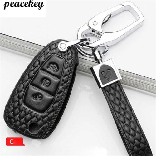 Leather Car Styling Remote Key Cover Case For Ford Focus 2 3 4 Kuga Edge Mondeo Fusion Ecosport Fiesta C-Max Ka Galaxy keyring