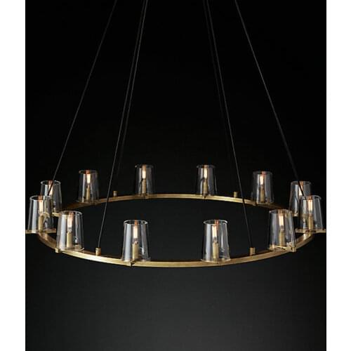 American RH Foyer Round Metal E14 Led Chandelier Glass Shades Luxury Led Chandelier Lighting Led Indoor Lighting Lamp Fixtures