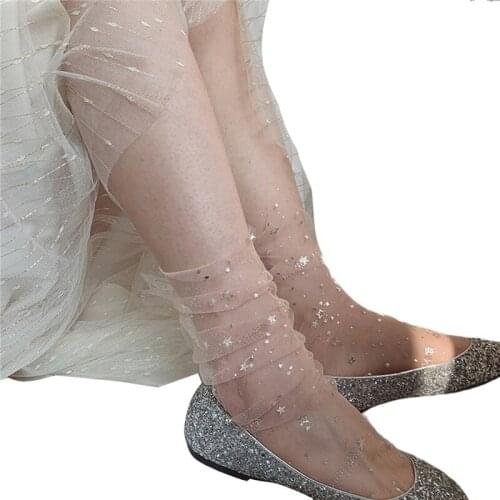 Summer Fashion Socks Multi Color Glitter Thin Mesh Tulle Socks Transparent Ultra Thin Fishnet Star Sherr Hosiery Socks