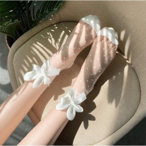 Kawaii Summer Lolita Lace Rabbite Ear Crystal Glass Silk Socks Girl Lolita Mesh Socks For Women B1822