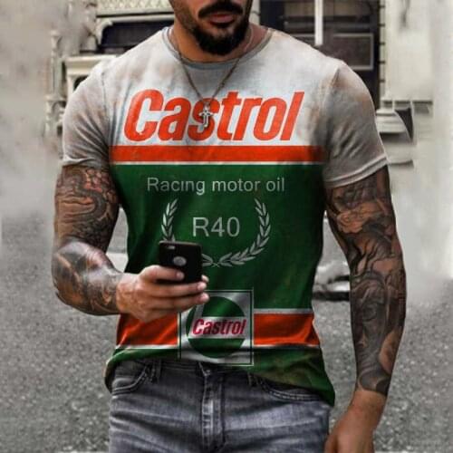 Castrol 3D printing T-shirt mens cool short-sleeved casual breathable sports oversized summer shirt polyester material