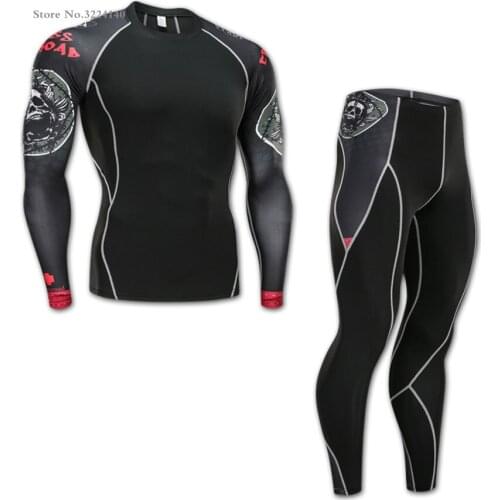 2018 new men and womens tracksuit compression suit Fitness Bodybuilding tights T-shirt + pants 2 pieces mma rash guard kit 4XL