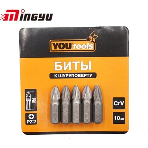 10 Pieces 25mm 1/4 inch Hex Shank Torque PZ2 Screwdriver Bit Tool Set Chave Cr-v Steel #2 Pozi Screwdriver Bits For Hand Tools