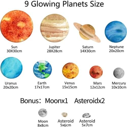 Solar System Wall Stickers Glow Luminous With 9 Planets Glowing Ceiling Decals Shining Space Decoration For Bedroom Kids