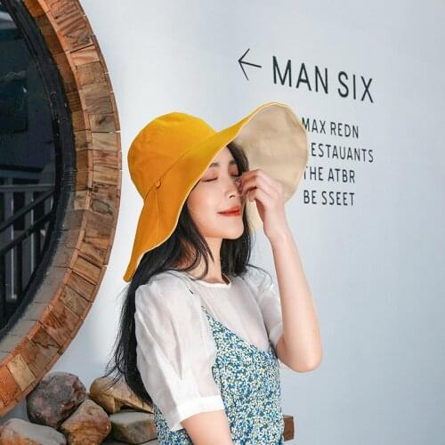 New Spring Summer Solid Color Bucket Hat UV Protection Sun Hat All-match Big Wide-brim Visor Women Sunscreen Fishermans Hat