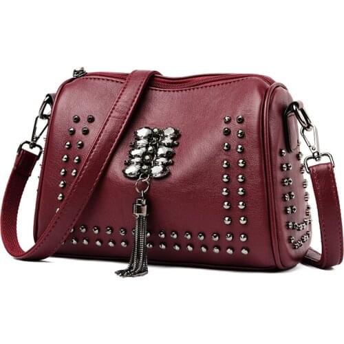 New Luxury Handbags Women Bags Designer Messenger Bag Vintage Rivet Tassel Tote Bag Women Retro Soft Leather Shoulder Bag Ladies