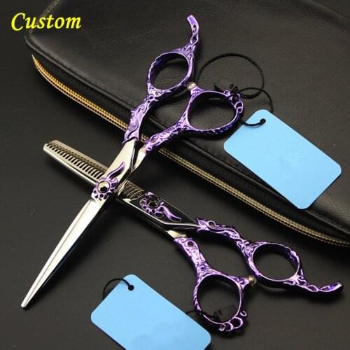 Custom professional japan 440c Retro violet 6 inch hair scissors cutting barber cut salon thinning shears hairdressing scissors