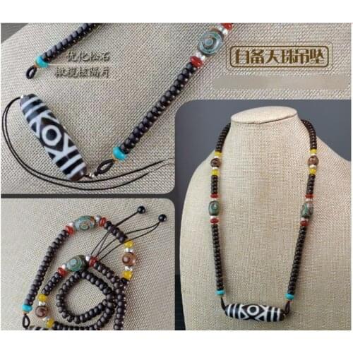 Very Rare Tibetan Dzi Bead Pendant 3 eyes Bead Amulet agate coconut Hanging Necklace certificate