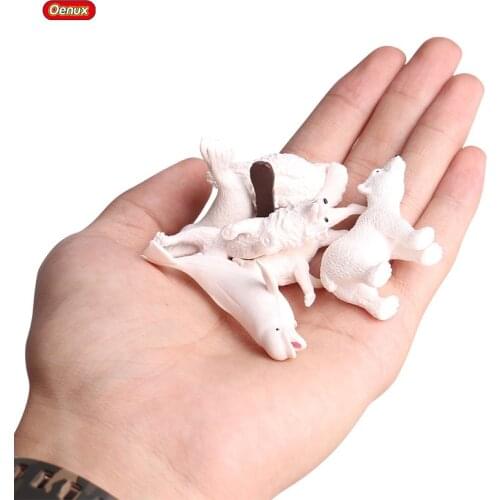 Oenux 6pcs Mini Arctic Animals Whale Polar Bear Fox Wolf Snowy Owl Model Action Figures Miniature PVC Cute Educational Kid Toys