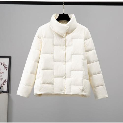 White duck Down Short Down Jacket Female 2021 Winter Parkas Super Light Stand collar Down Coat Loose Warm Solid Women Outwear
