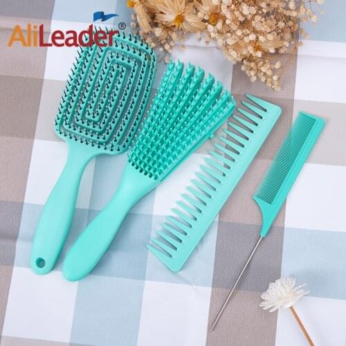 Detangling Brush Comb Set For Curly Hair Detangler Brush Wide-Toothed Comb Rat Tail Comb And Scalp Massager Brush For Women Men