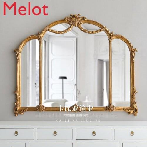 Retro Furnishings Bathroom Stickers Wall Hanging Carved Makeup Mirror Living Room Art Background Wall Decorative Mirror