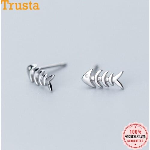 Trustdavis Authentic 100% 925 Sterling Silver Jewelry Fashion Cute Tiny Fishbone Stud Earrings for Daughter Girls Gift DS751