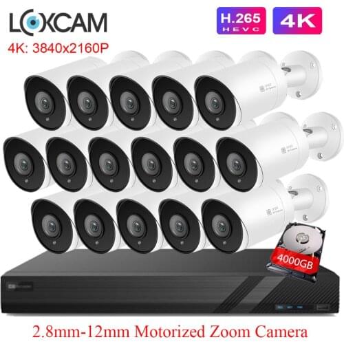 LOXCAM H.265 16CH CCTV System 4K POE NVR Kit SONY IMX415 8MP 2.8mm-12mm Motorized Zoom Security POE IP Camera Video Surveillance