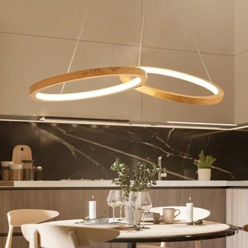 Modern Creative Living Room Dining Room Bedroom Exhibition Hall Chandelier Bedroom Nordic Simple Ring Solid Wood LED Lightings