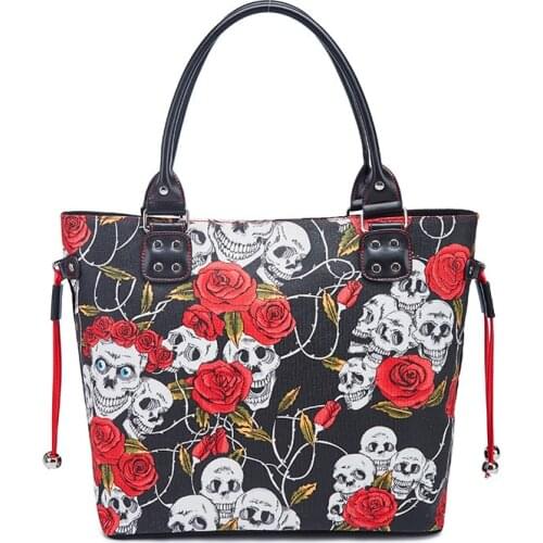 JIEROTYX Women Bag 2020 Famous Brand Luxury Handbag Skull Rose Human Skeleton Canvas Bag Womens Handbag Big Gothic Vintage