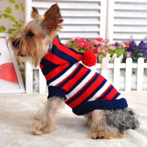 Dog Sweater Small Dog Clothes Puppy Stripe Hoodie Sweater For Pet Dog Knitting Crochet Cloth Christmas Dog Sweater Decoration
