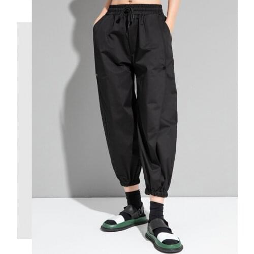 Dark black street personalized three-dimensional cutting summer thin breathable baggy pants casual nine point Harem Pants fashio