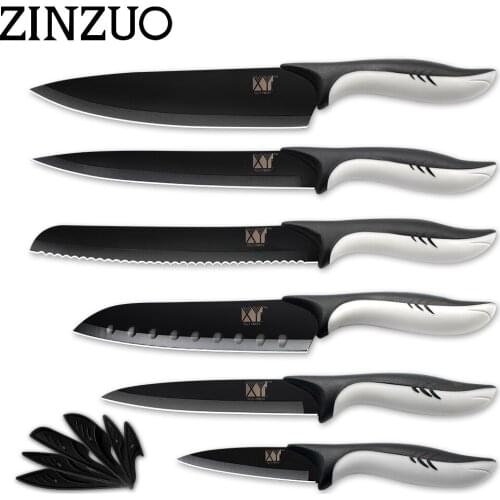 Xyj 6pcs Non stick Stainless Steel Kitchen Knife Set Chopping Chef Utility Bread Fruit Dolphin Shape ABS Handle Slicing Tools