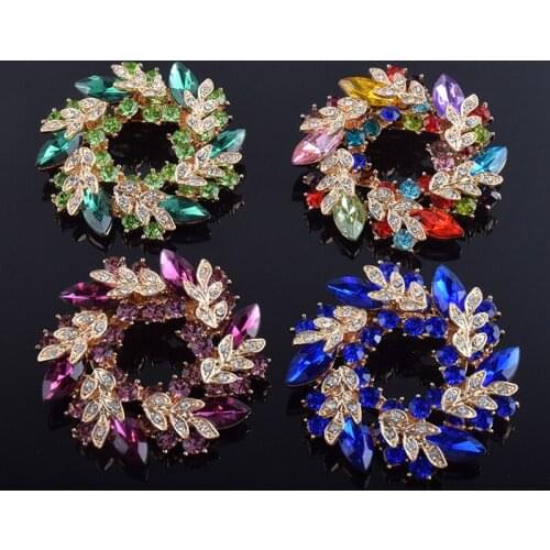 Womens Colorful Bauhinia Gem Crystal Pin Brooch Scarves Buckle flower lapel harajuku accessories broche New Wedding Bouquet
