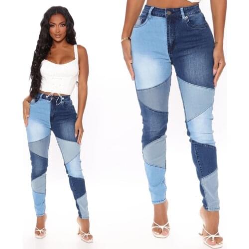 Casaul Women Jeans Pants Skinny Color Patchwork Pencil Pants High Waist Autumn Streetwear Clothes For Women Outfit