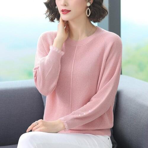 Korean Solid Color Long-Sleeved Sweater Spring 2021 New Large Size Womens Knitted Bottoming Shirt Top