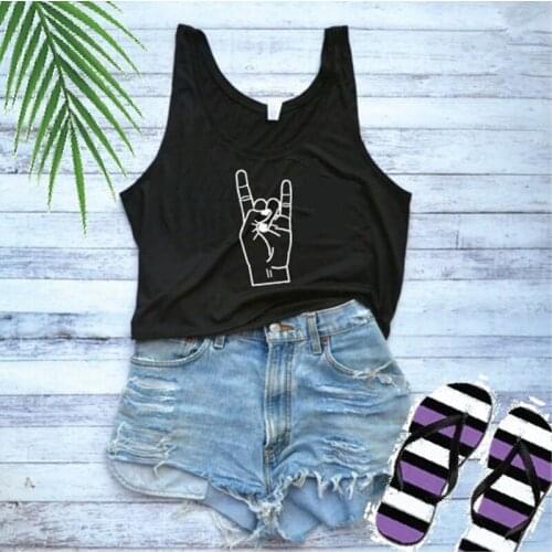 Custom Rock and Roll Symbol Fist Print Womens Flowy Boxy Stylish Crop Tank Soft Fitted Tank Bachelorette Party Birthday Party