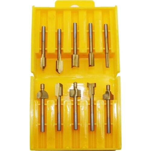 HOEN 10pc High Speed Steel Router Bits Files Wood Cutter Milling Titanium Coated Woodworking Router Bits Dremel Tool Accessories