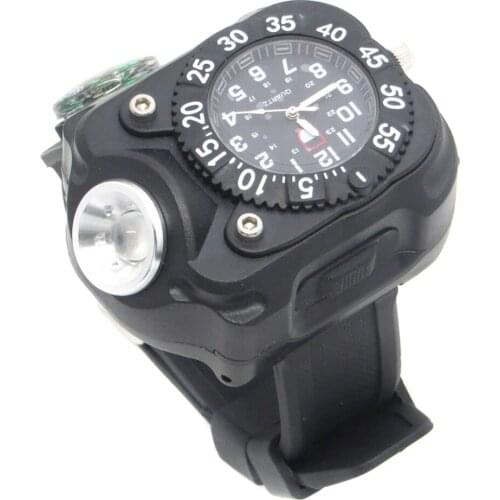 10pcs/lot Rechargeable CREE LED Wrist Mechanical Watch Flashlight Outdoor Sports Torch Lamp WristLight with Compass