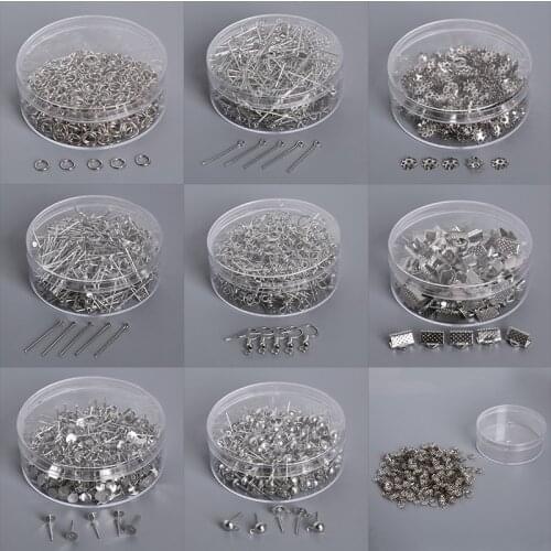 100-500Pcs/Box Rhodium Chain/Needle Pins/Earrings Hook/End Crimps Beads Cap Connector Components For DIY Jewelry Making Supplies