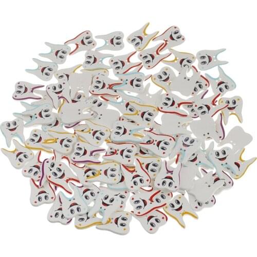 100pcs Multicolor Tooth Shape 2-holes Wooden Buttons for Scrapbooking Sewing Kids Crafts DIY