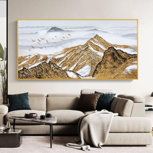 100% Light Luxury Living Room Sofa Background Wall Paintings Modern Minimalist Decoration Atmosphere European Mountain Scenery