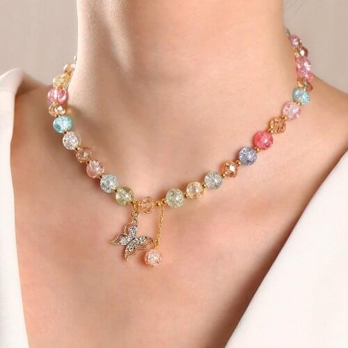 2021 Trendy Colorful clear Bead Choker Crystal Butterfly Necklace for Women girl Aesthetic Elegant Clavicle Chain Collar Jewelry