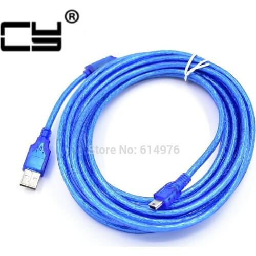 3M 5M 10M 10FT 16FT 33FT High quality shielded USB 2.0 to Mini 5 pin M/M data Cable Blue A Male To 5P B Male For mp3 mp4 GPS Car