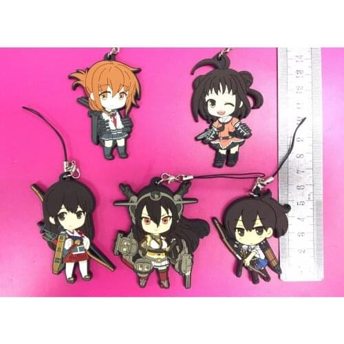 5pcs/lot Kantai Collection Original Japanese anime figure rubber Silicone sweet smell mobile phone charms/key chain/strap