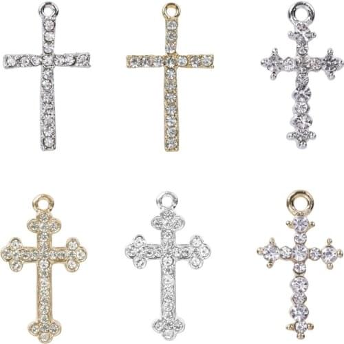 5pcs Rhinestone Cross Pendant Charms For Jewelry Making Supplies DIY Necklace Christ Accessories Crystal Charm Handmade Material