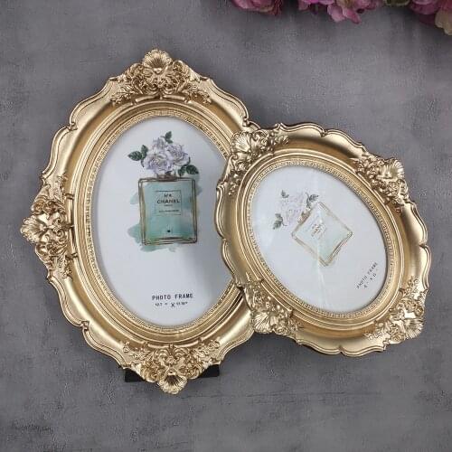 6/7/12 Inch European Palace Vintage Photo Frame Resin Family Portrait Nightstand Oval Wall Hanging Picture Frames Home Decor
