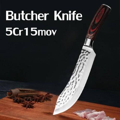 7 Inch Kitchen Knife 5CR15 Stainless Steel Hand-forged Chef Cleaver Slicing Knife Butcher Knife