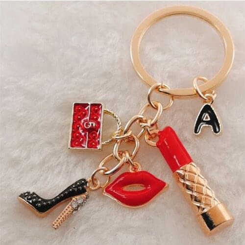 A-Z letter fashion exquisite keychain high heels wallet lipstick lips creative small gift lady bag key chain jewelry