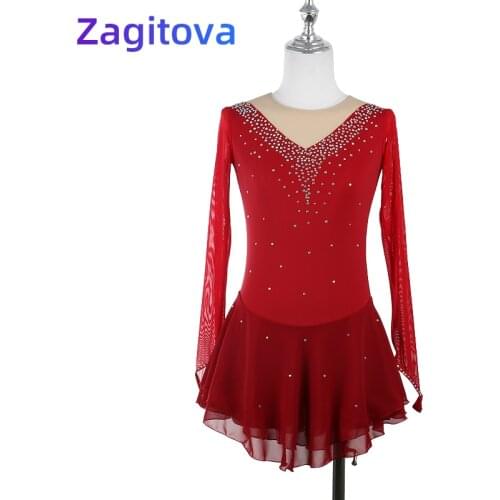 Burgundy Figure Skating Performance Dress Girls Skating Dress Custom Children Adult Competition Examination Dress Shiny Diamonds