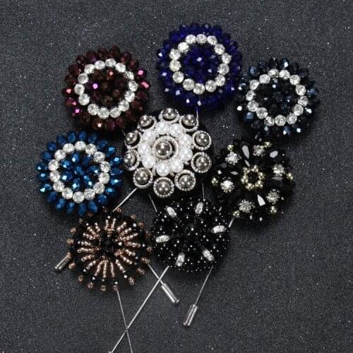 10 pcs/lot , Bead & Rhinestone Pin, Handmade Flower Brooch Boutonniere Lapel Wedding Party Accessory