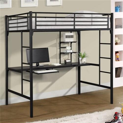 Space Saving Bunk Bed Student Dormitory Metal Loft Bunk Bed Combination With Desk Sturdy Frame Easy Assembly Metal Bed Guardrail