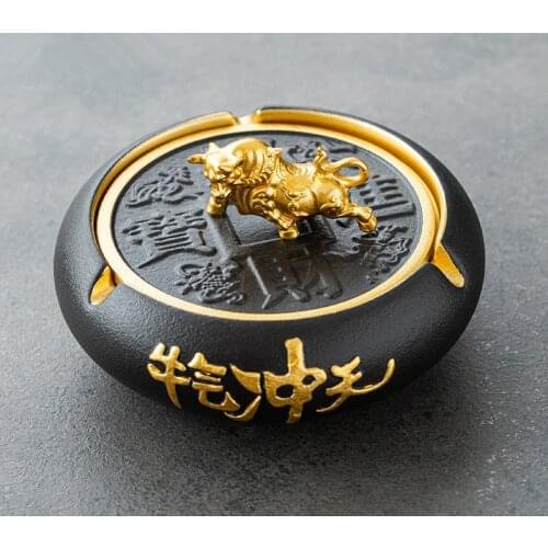 Coarse Pottery Ashtray with Cover Personal Creativity Home Living Room Office Tea Table Decoration Festival Gift
