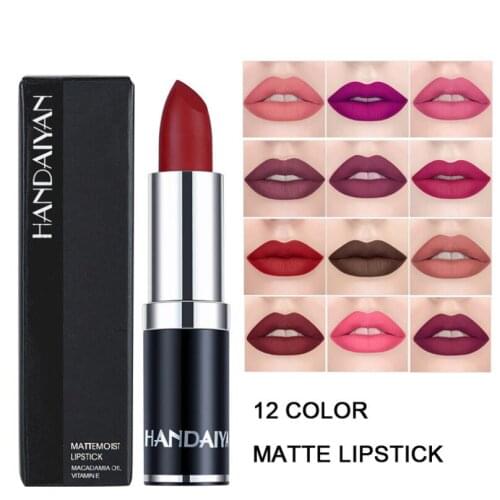 HANDAIYAN 12 Color Nude Lipstick Ladies Matte Velvet Lipstick Makeup Retro Long-lasting Long Lasting Lip Gloss T1151